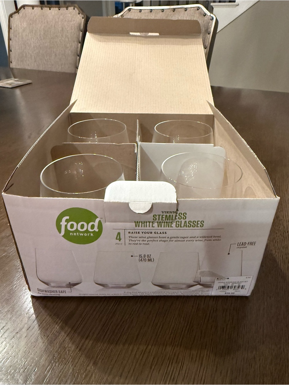 Food Network Clear Stemless White Wine Crystal Glasses - Set of 4